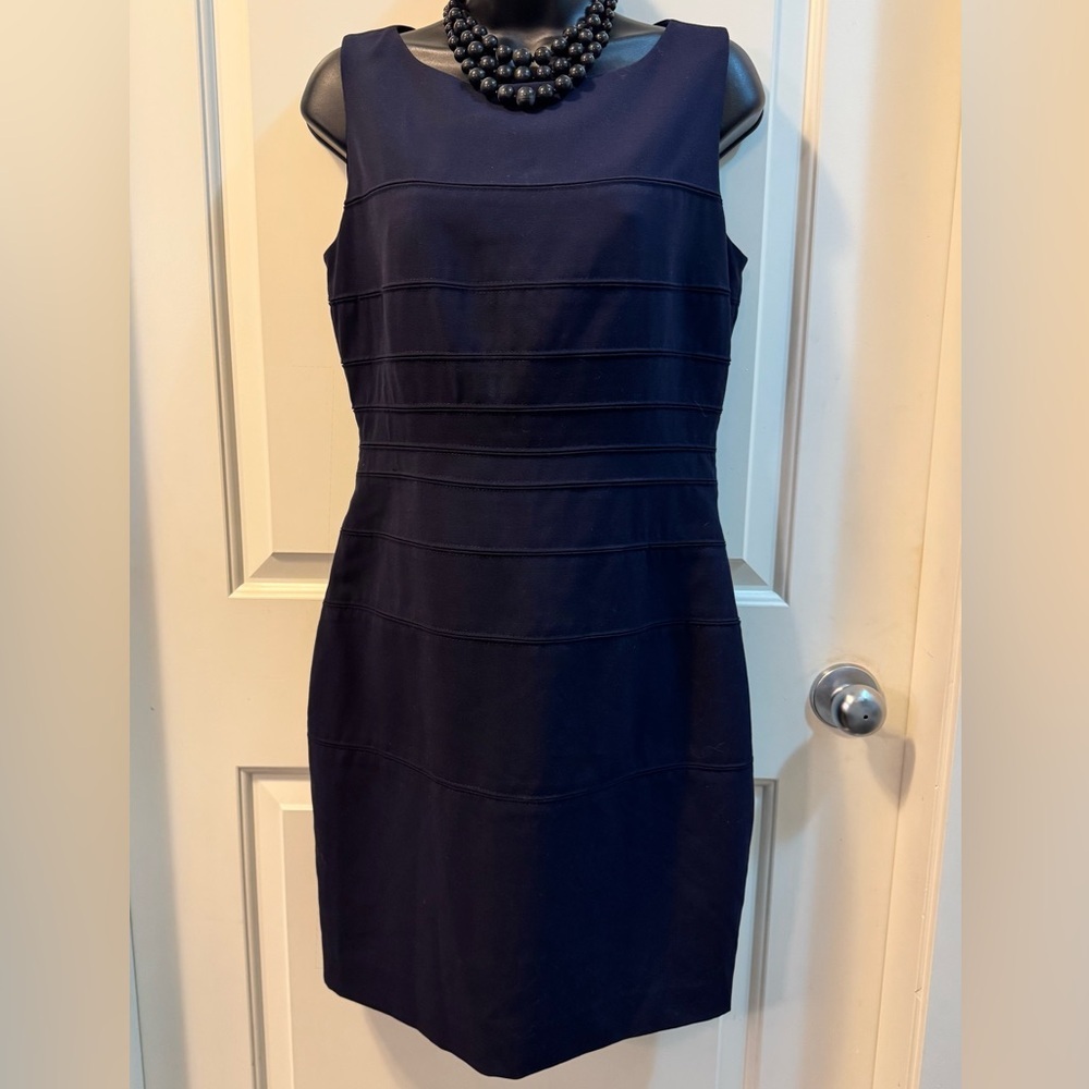 Calvin Klein Navy Blue Ribbed Sheath Dress 10P Petite Work Business Casual - Picture 4 of 7